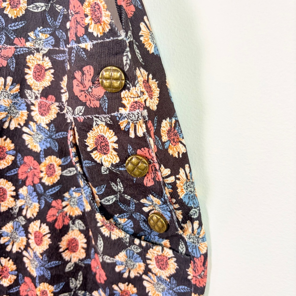 POL Printed Corduroy Patchwork Overalls Mixed Floral Wide Leg Large Boho Hippie - Picture 7 of 13